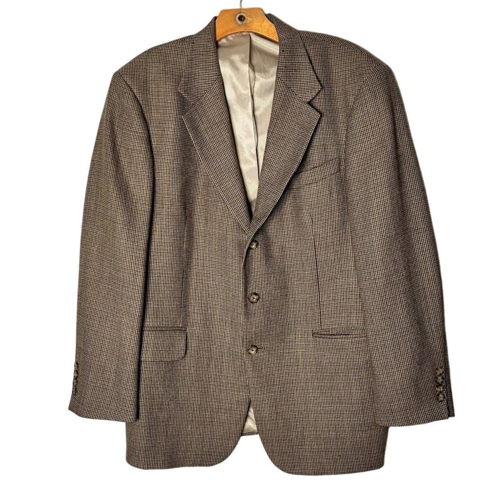 Oscar de la Renta 100% Wool Blazer 42R Houndstooth Check Sport Coat Vintage